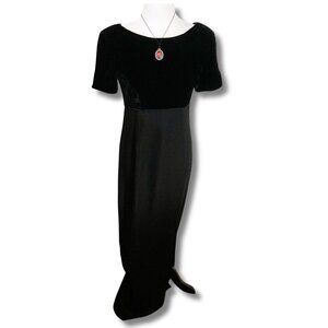 LIZ CLAIRBORNE Vintage black velvet and crepe short sleeve maxi dress ~ XS SMALL